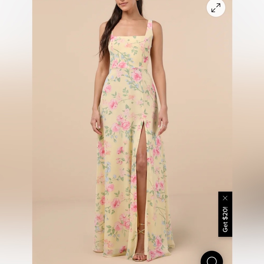 Lulus Floral Yellow bridesmaid Dress